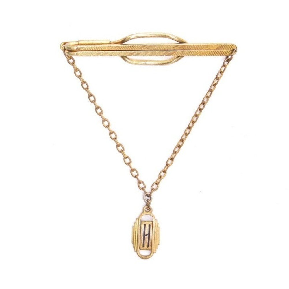 Art Deco Brass Gold Monogram H Tie Clasp